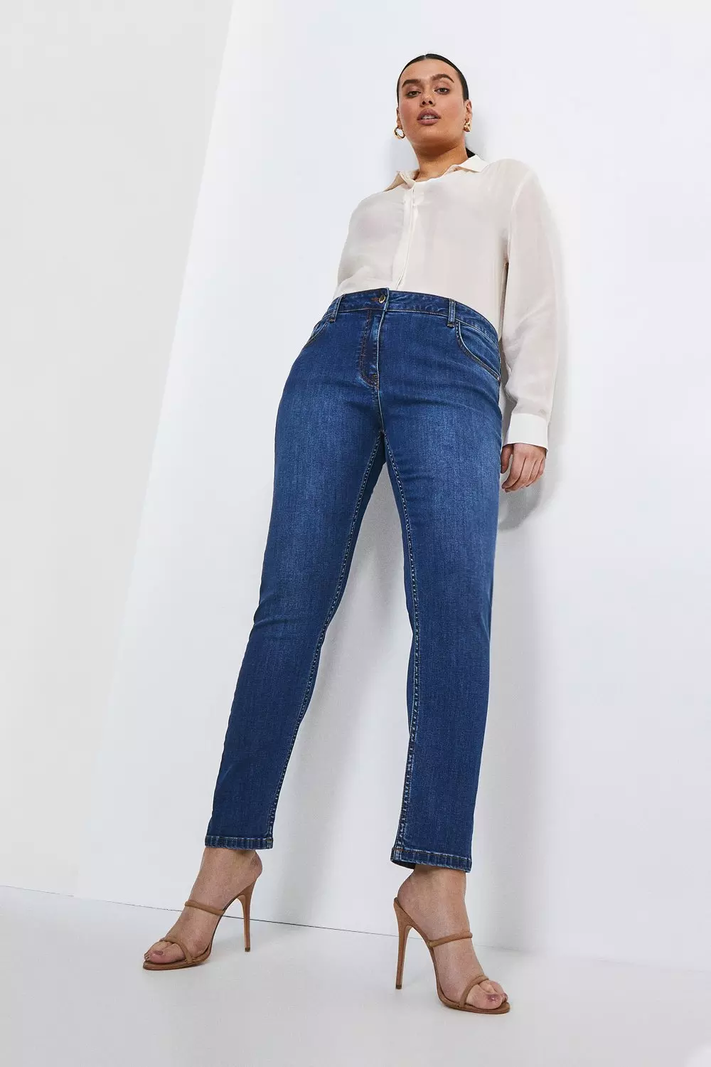 Plus Size Tailored Mid Rise Slim Leg Jeans Karen Millen